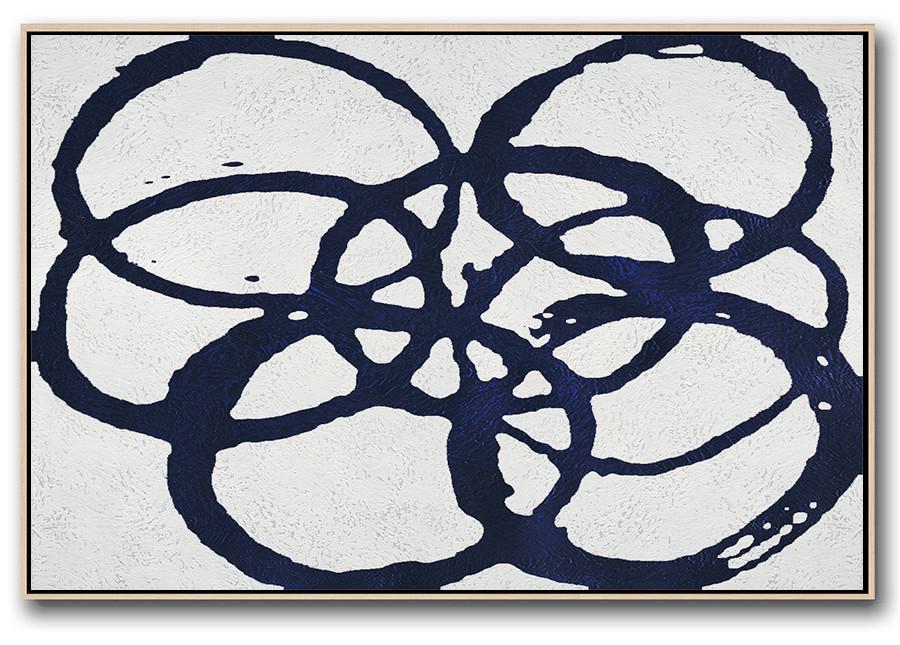 Horizontal Navy Painting Abstract Minimalist Art On Canvas - Blue And Black Abstract Art Huge